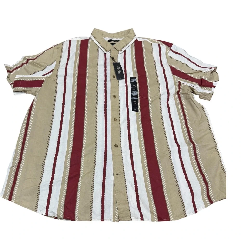 Banana Republic Mens XXL Slim Fit Organic Cotton Striped‎ Short Sleeve Shirt NEW